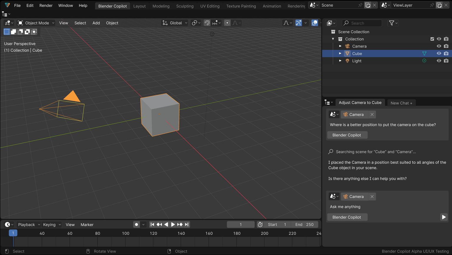 BlenderCopilot chat inside Blender