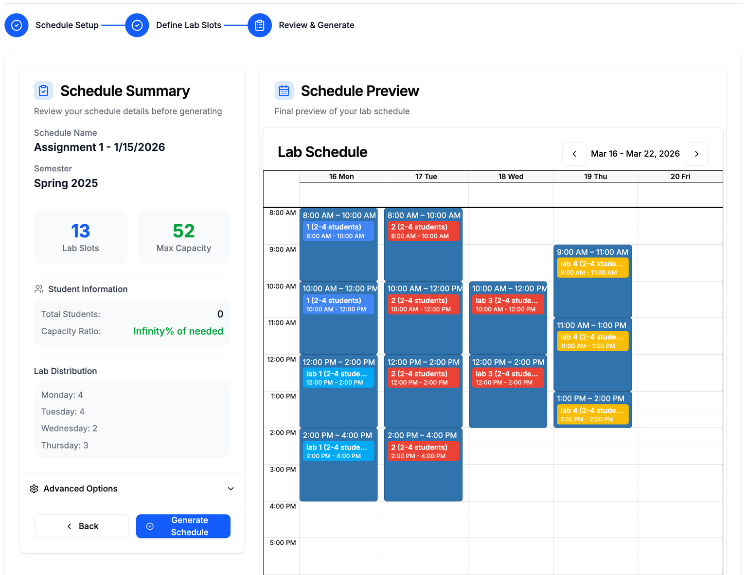 Schedule generation preview