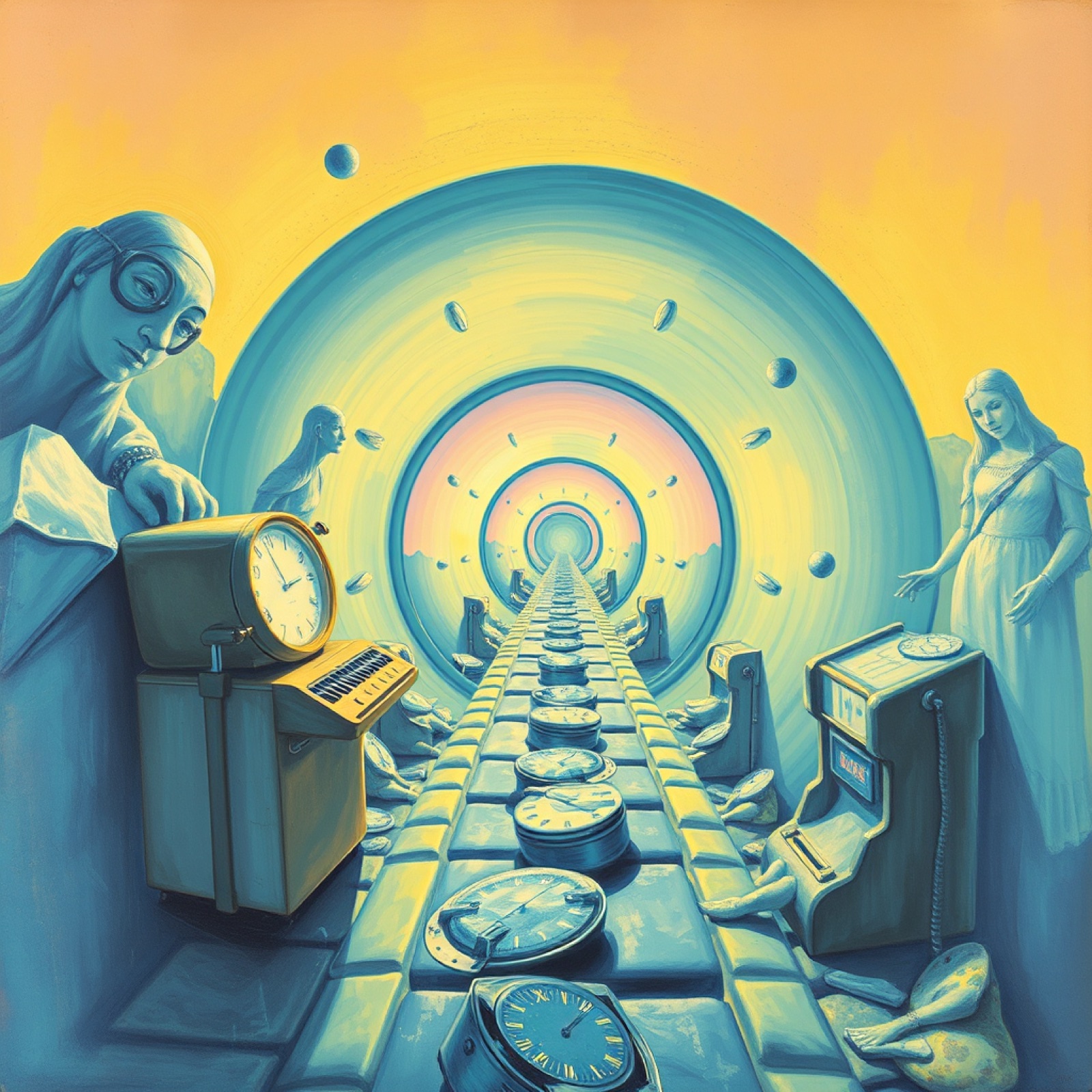 Surrealist clockwork conveyor