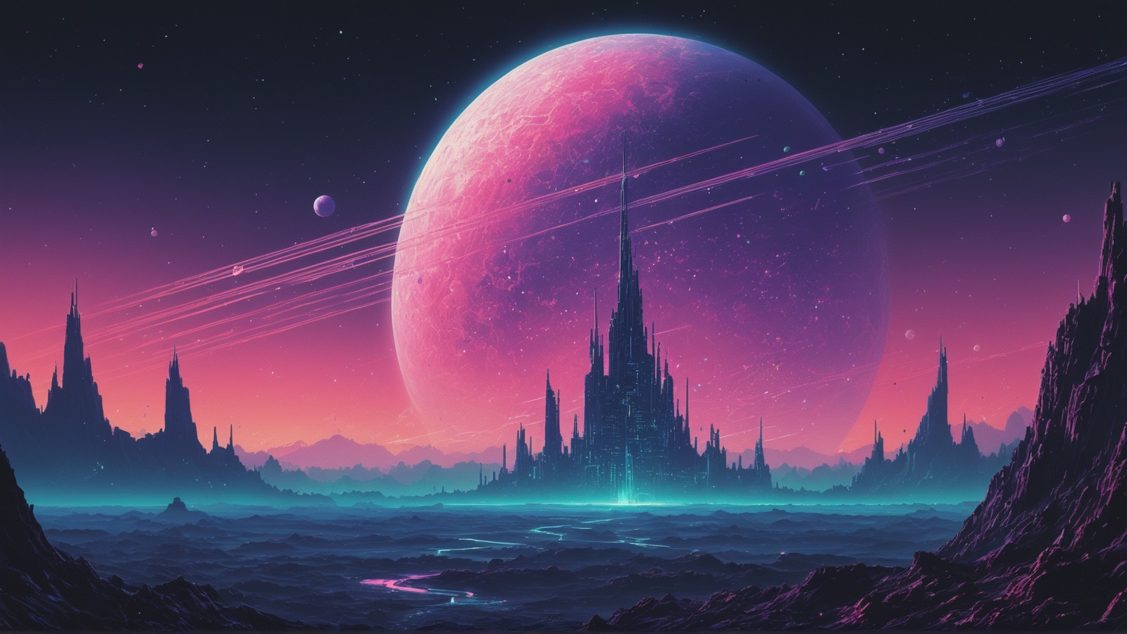 Synthwave planet city